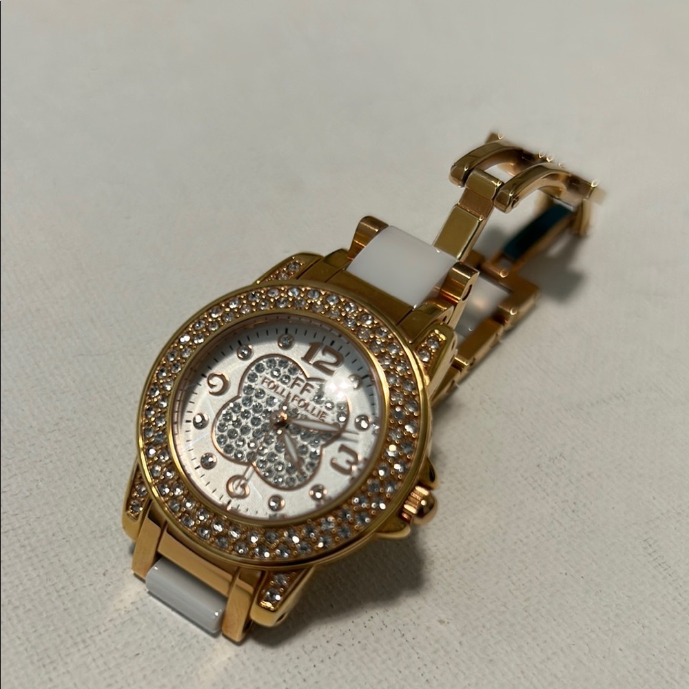 Folli Follie Chic Gold and White Ceramic Women's Watch No. WF1B011BS
